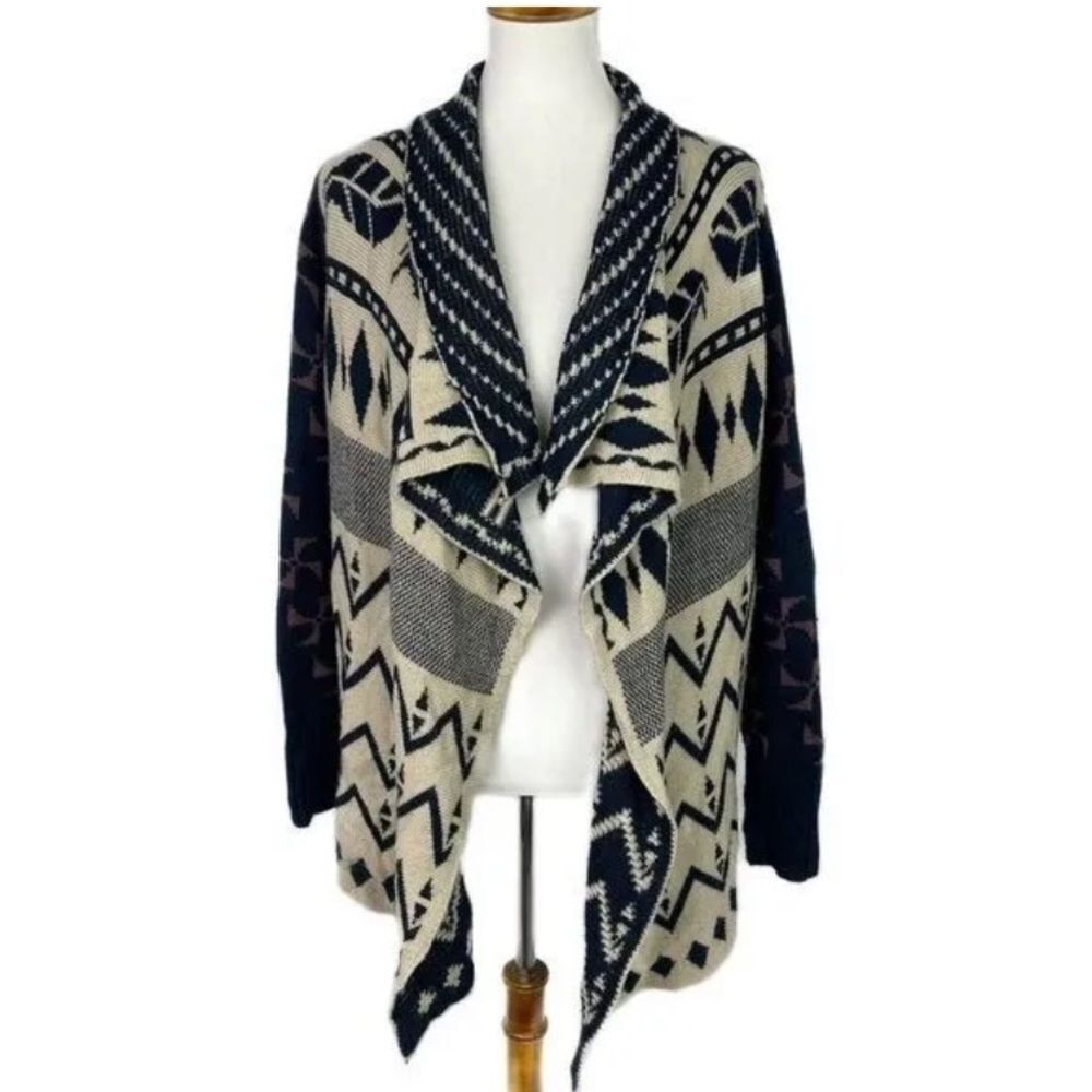 8 RED‎ BUTTERFLIES Knit Print Waterfall Drape Open Front Cardigan
